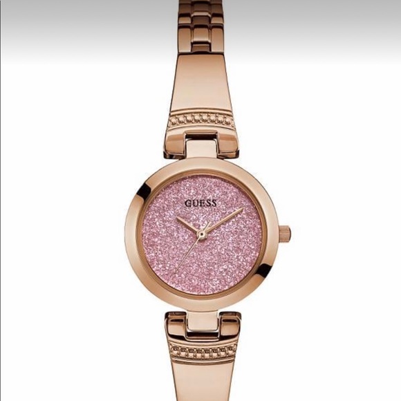 GUESS Marciano Rose Gold Petite Pink Glitter Watch - Picture 1 of 1
